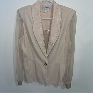 NWT I.S.B. INC Vintage cream blazer sheer sleeve gold buttons embroidered